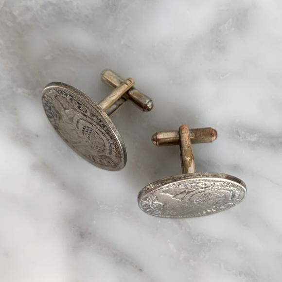 Antique Mens Silver Plated Coin 🪙 Cuffkinks - Picture 3 of 5